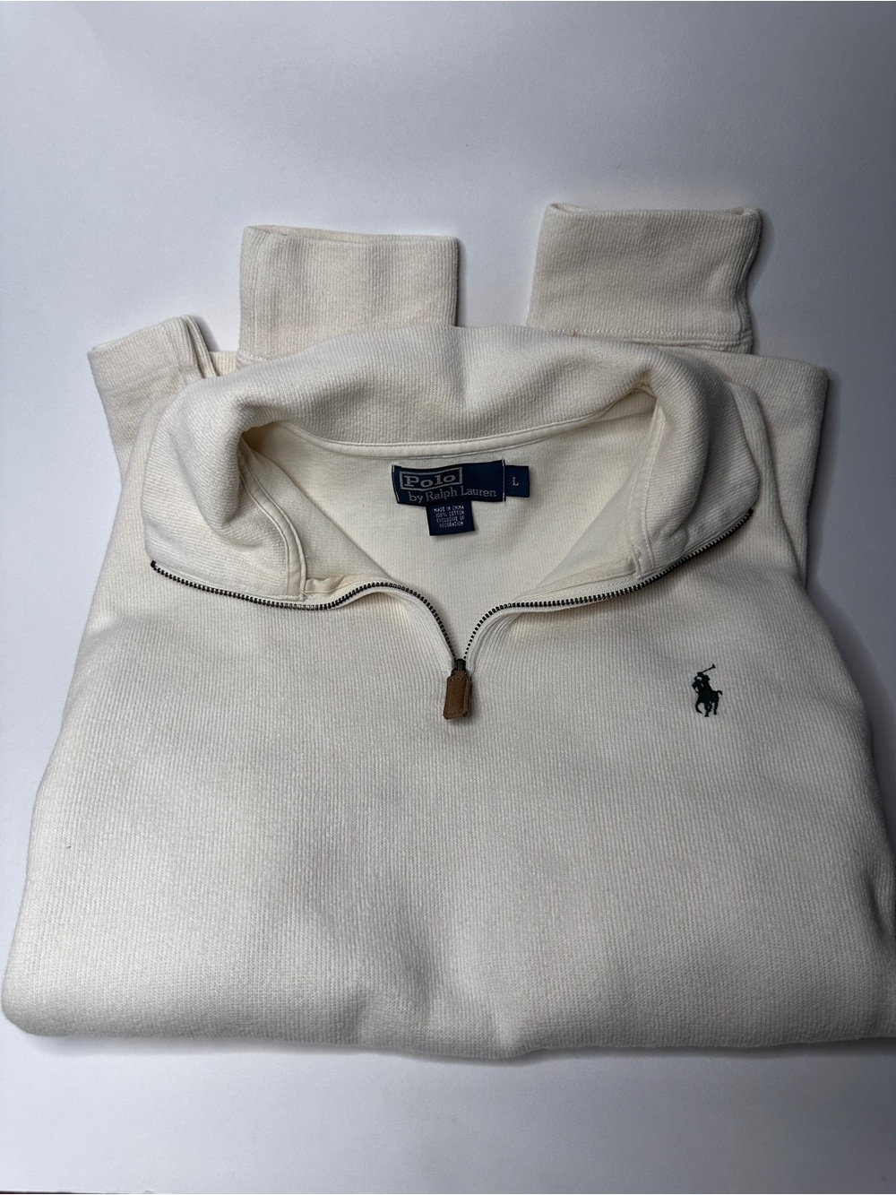 Polo Ralph Lauren Men’s Ivory Cotton Quarter Zip Sweater Pony Logo Size L